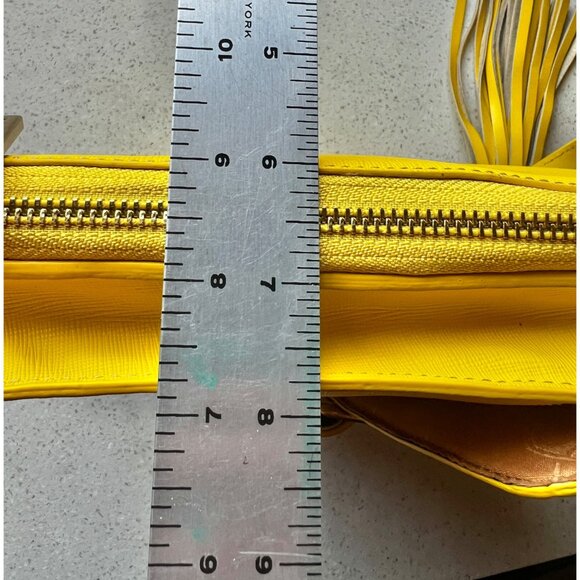 Yellow JW Hulme Leather Crossbody Bag With Tassel Accent & Adjustable Strap - Picture 9 of 14